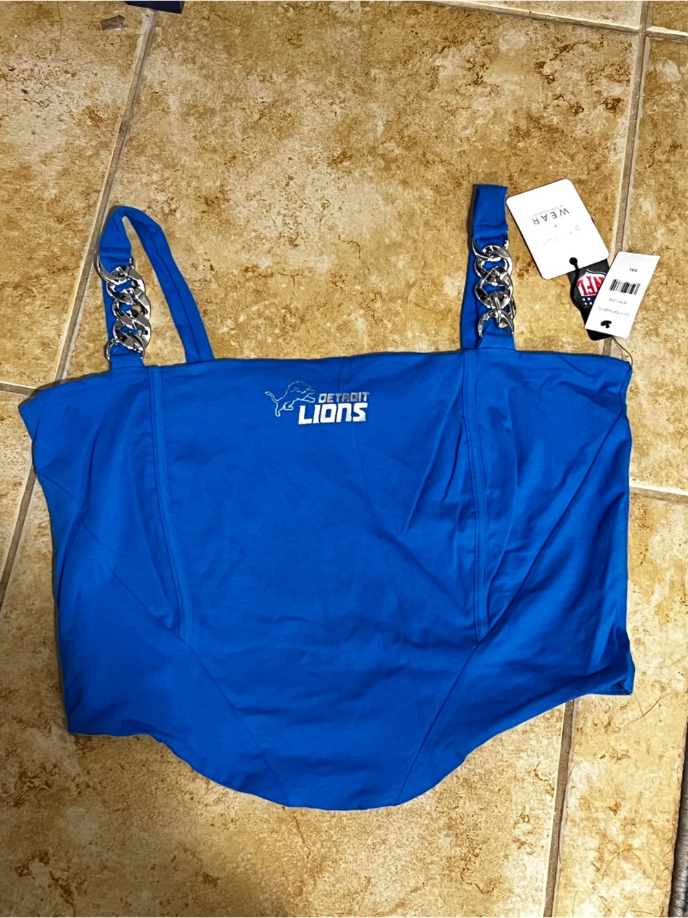 Detroit Lions 🦁 Women's Blue Chain-Strap Crop Top
